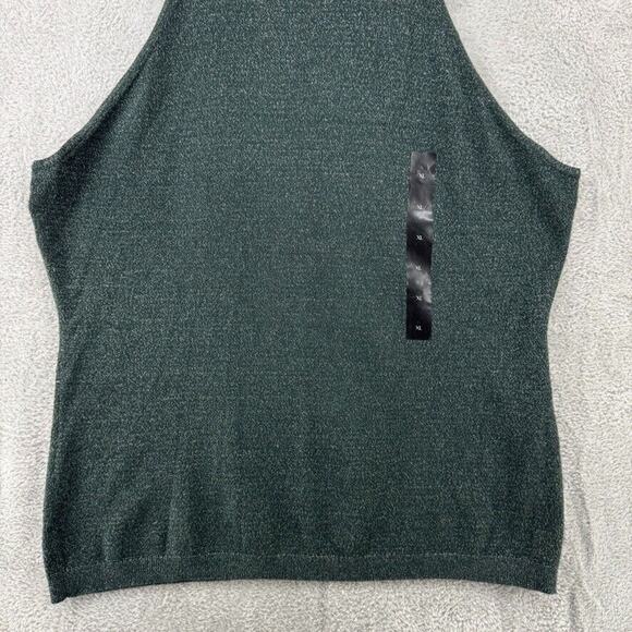 Banana Republic Top Womens XL Green Silver Metallic Knit Fitted Halter Stretch - Picture 4 of 13